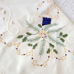 Two German Square Embroidered Tablecloth- Blue Candles